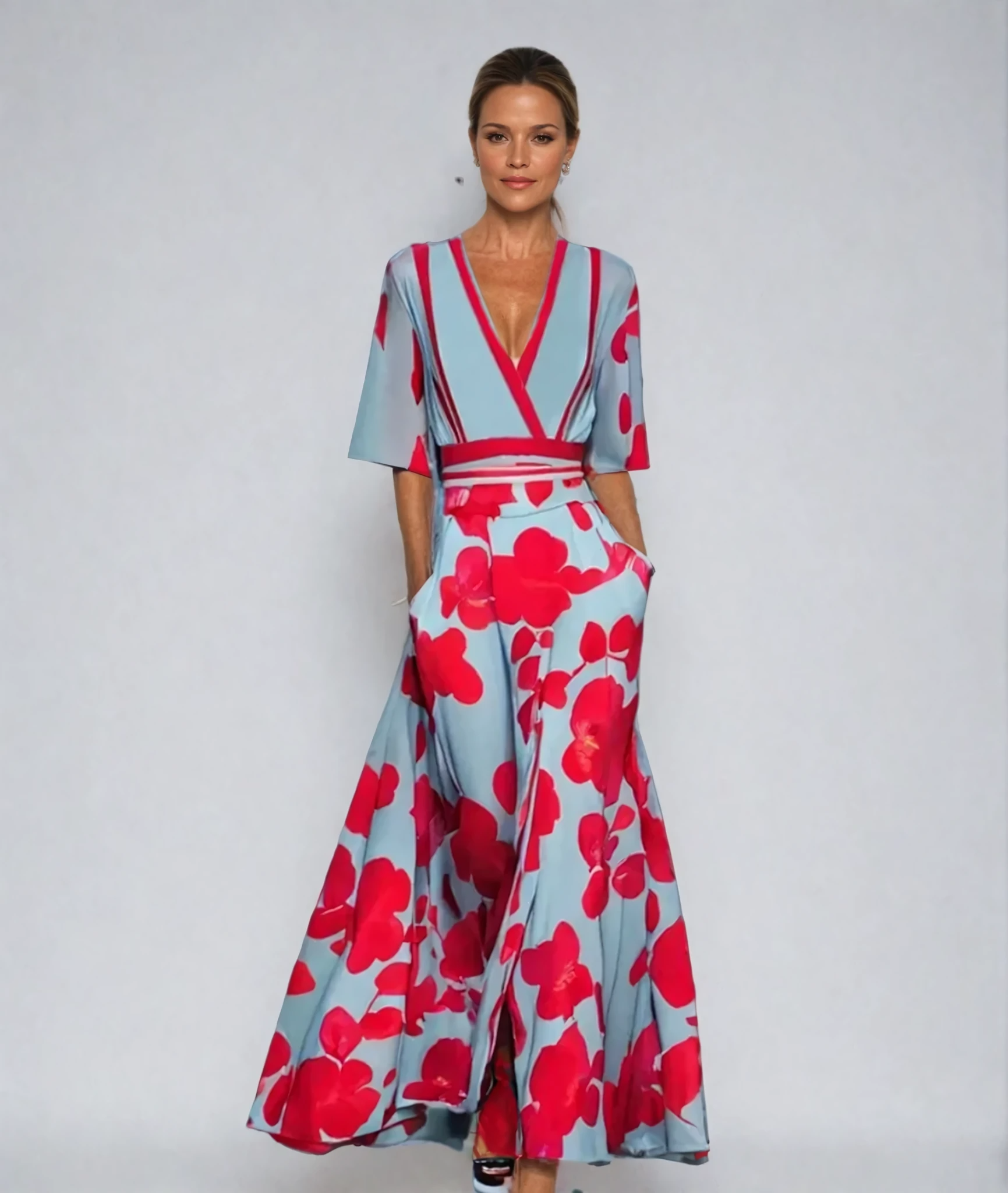 Maxi Jurk Dames Bloemenprint – Lange V-hals Jurk Zomer & Feest