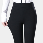 Dames broek met hoge taille | Zwarte effen of krijtstreep pantalon