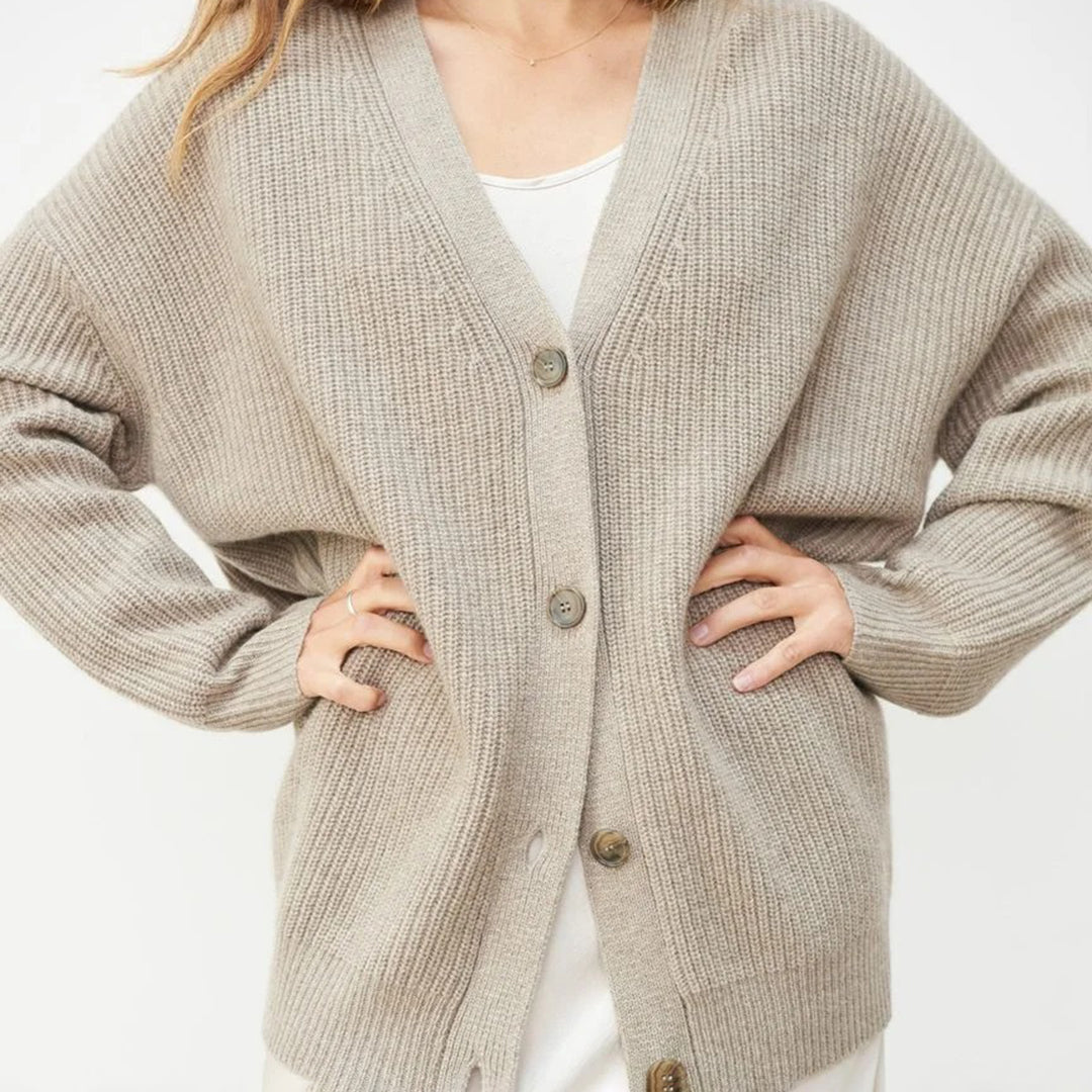Warme oversized vest dames | Wollen v-hals cardigan voor de winter