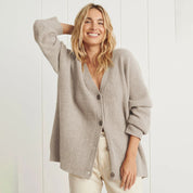 Warme oversized vest dames | Wollen v-hals cardigan voor de winter