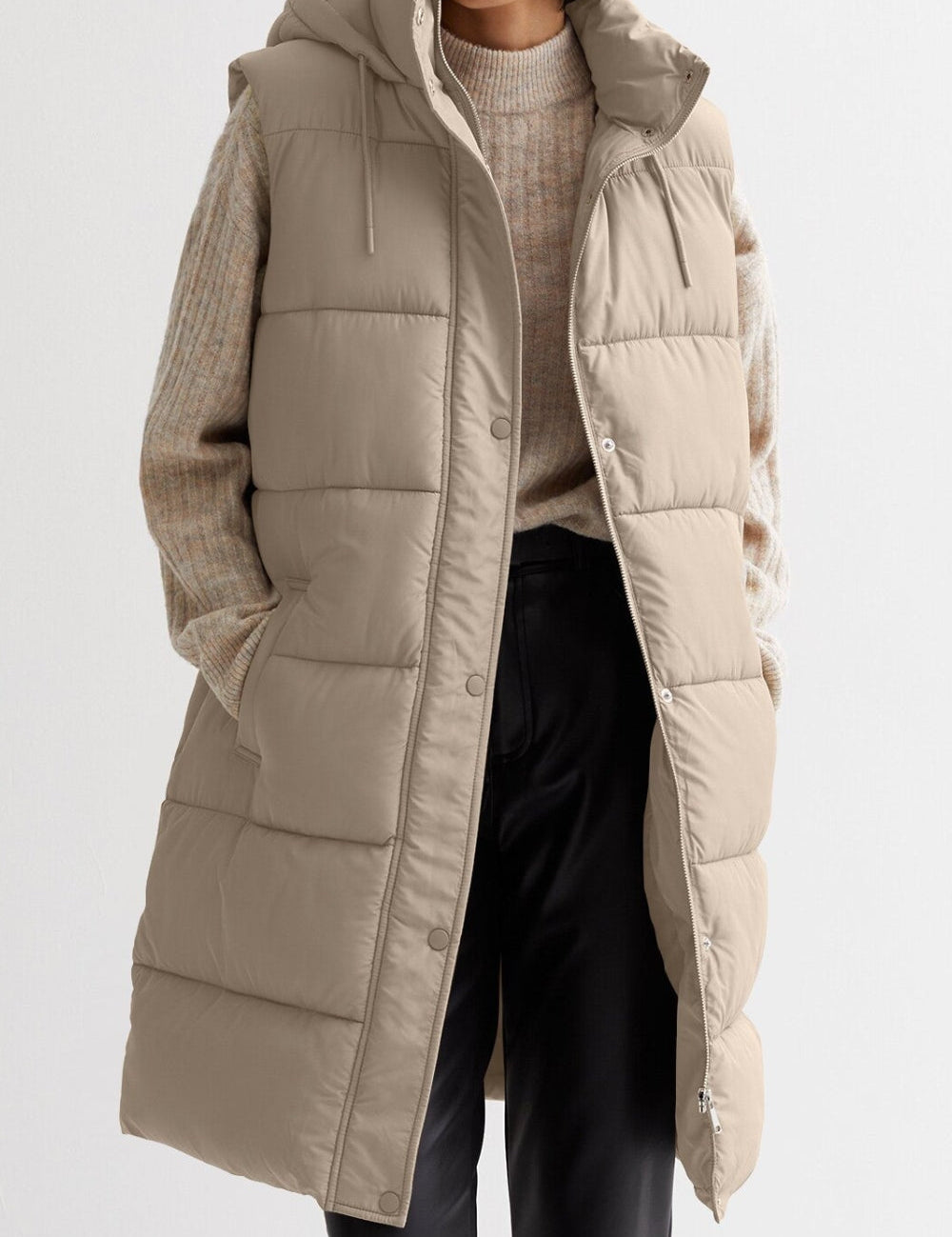 Lange dames Bodywarmer | Gewatteerd met capuchon