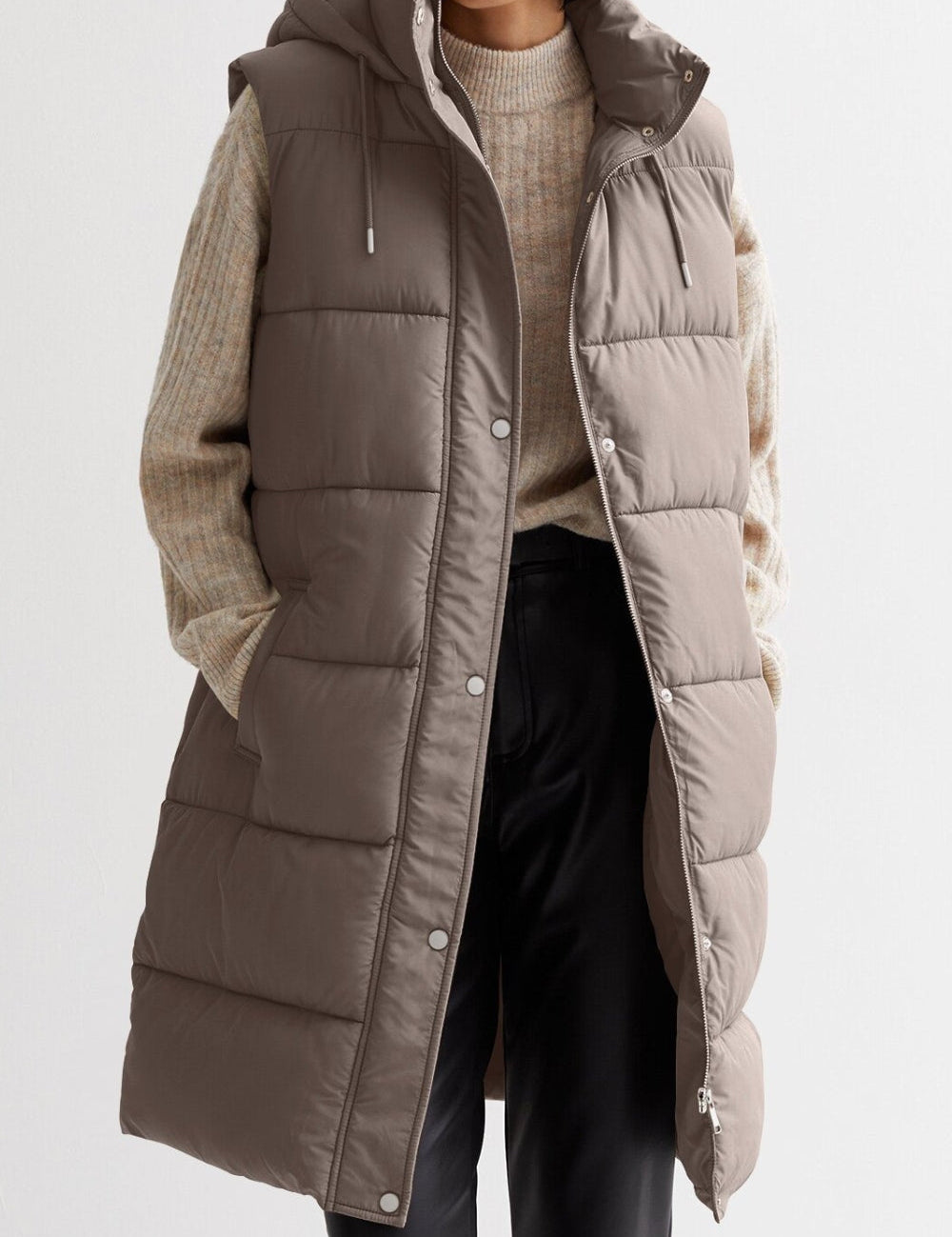 Lange dames Bodywarmer | Gewatteerd met capuchon