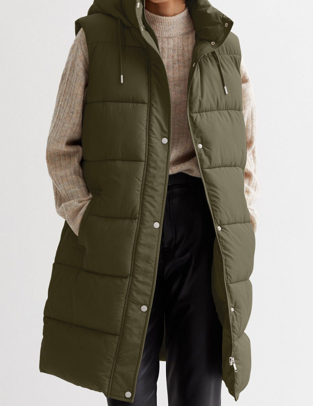 Lange dames Bodywarmer | Gewatteerd met capuchon