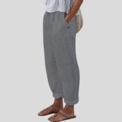 Dames broek herfst | Comfortabele losse broek met linnen look