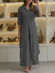 Women's two-piece set with wide pants and fitted top
