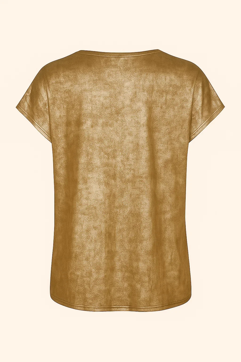 Women's gold blouse with V-neck and foil print short sleeves