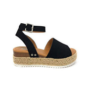 Dames platform sandalen met espadrille zool en enkelbandje