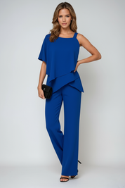 Elegante Asymmetrische 2-Delige Set met Wijde Pantalon