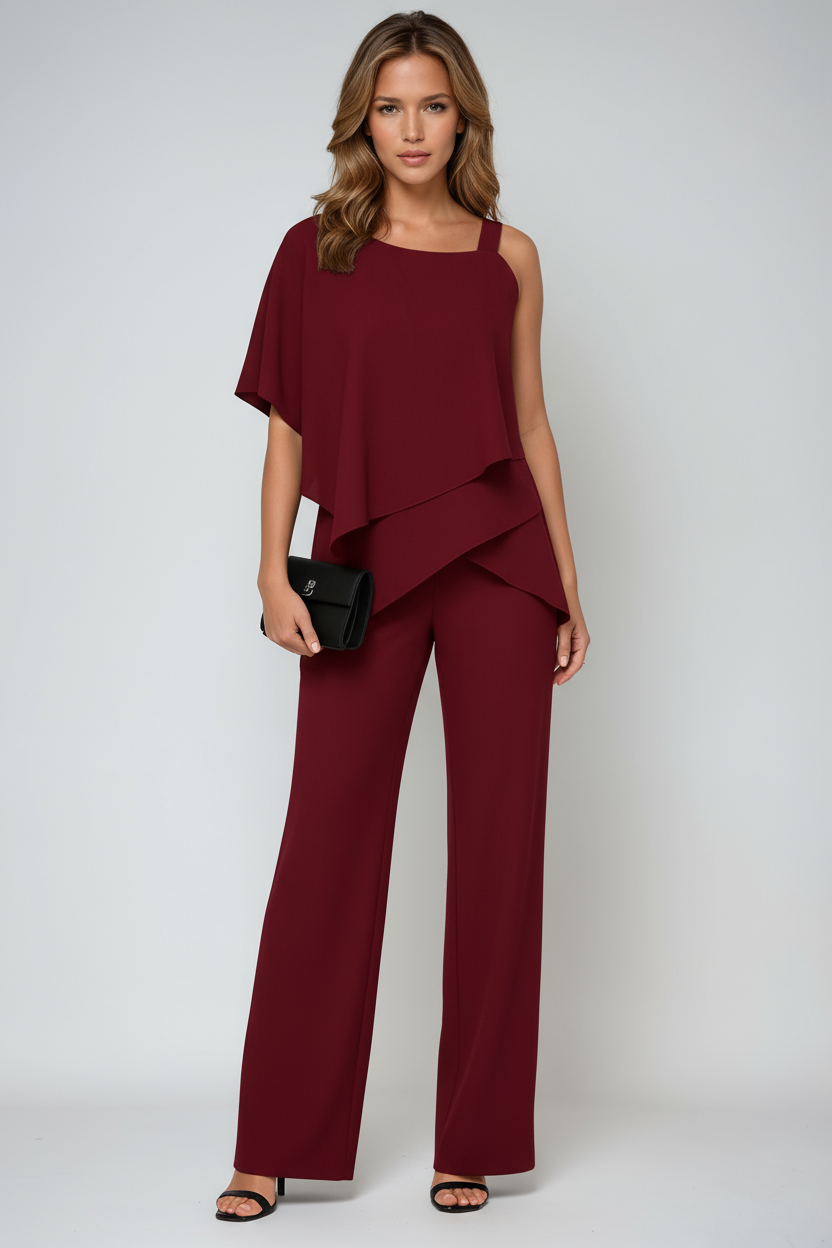 Elegante Asymmetrische 2-Delige Set met Wijde Pantalon