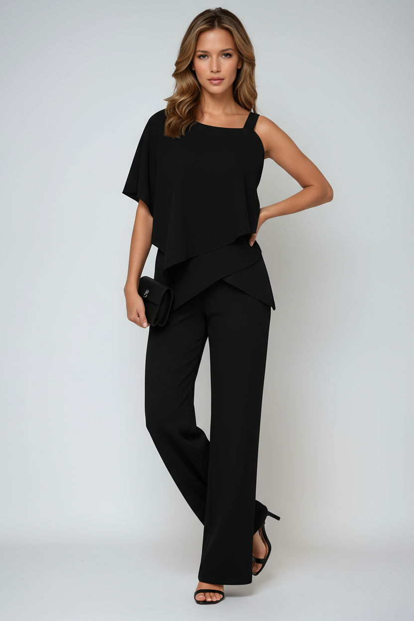 Elegante Asymmetrische 2-Delige Set met Wijde Pantalon