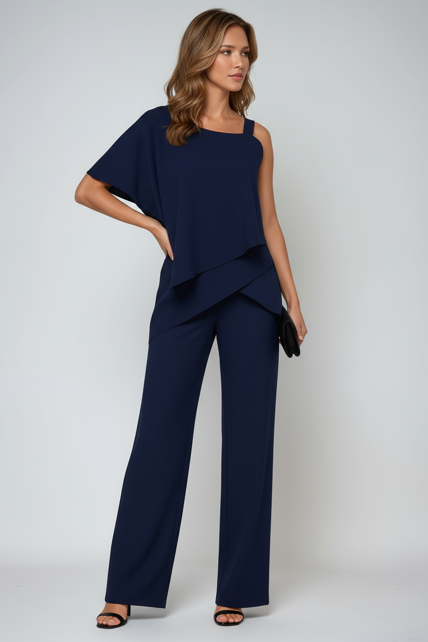 Elegante Asymmetrische 2-Delige Set met Wijde Pantalon