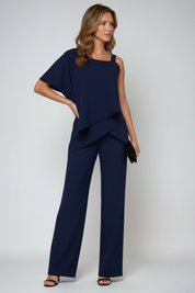 Elegante Asymmetrische 2-Delige Set met Wijde Pantalon