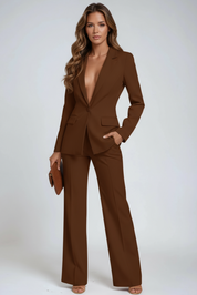 Luxe Dames Pak Set met Blazer en Wijde Pantalon