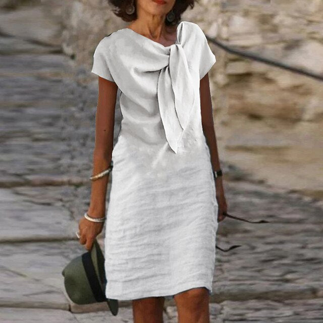 Dames zomerjurk midi met A-lijn en taille accent