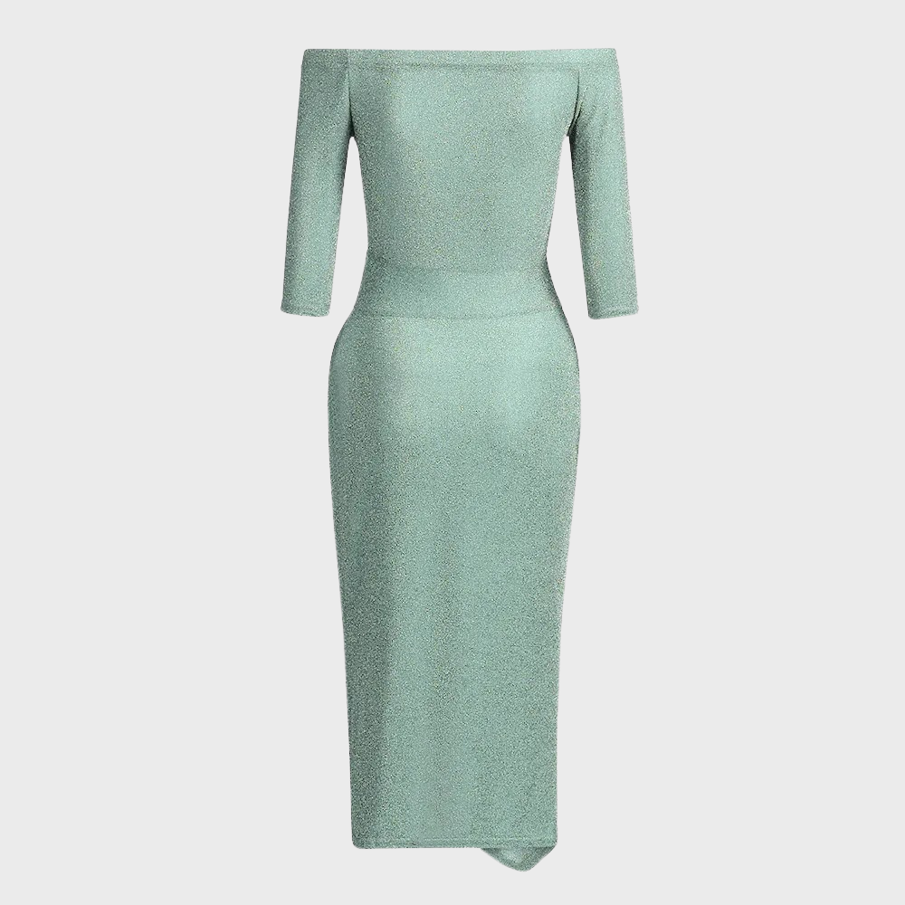 Glitterende Dames Avondjurk Off-Shoulder | Midi Lengte met Hoge Split