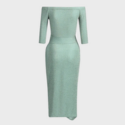 Glitterende Dames Avondjurk Off-Shoulder | Midi Lengte met Hoge Split