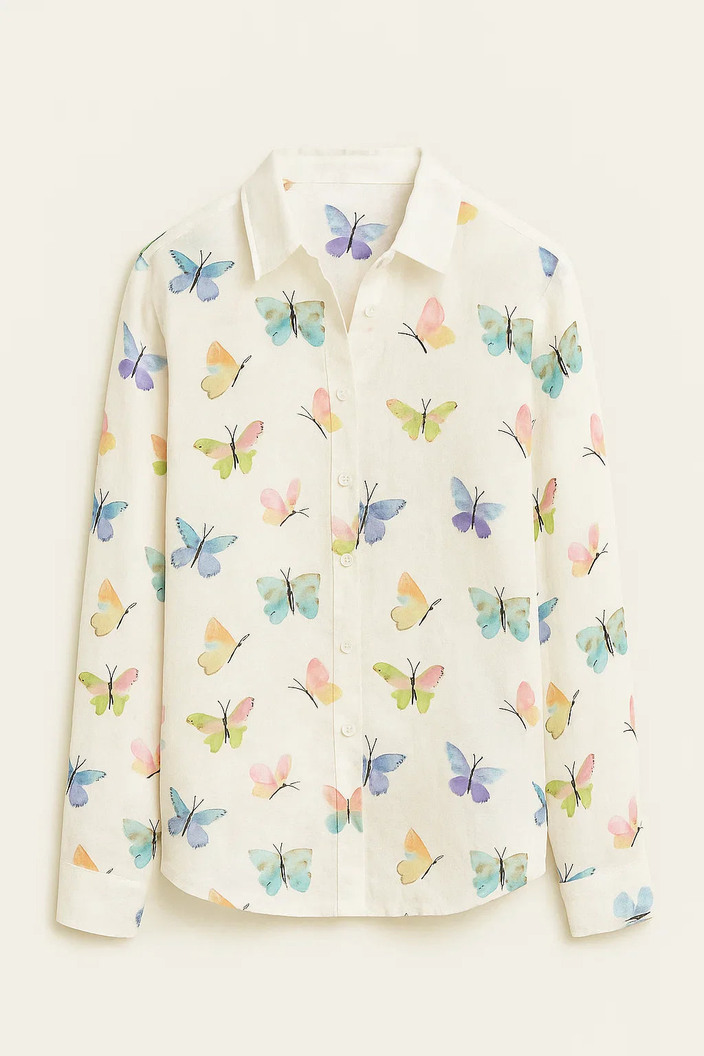 Dames blouse met vlinderprint en klassieke knoopsluiting