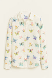 Dames blouse met vlinderprint en klassieke knoopsluiting