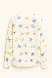 Dames blouse met vlinderprint en klassieke knoopsluiting
