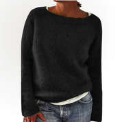 Gebreide dames trui | Losse winter sweater met wijde hals