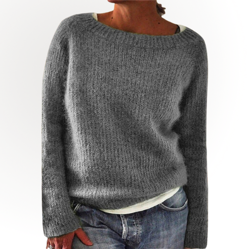 Gebreide dames trui | Losse winter sweater met wijde hals