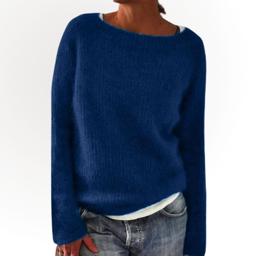 Gebreide dames trui | Losse winter sweater met wijde hals