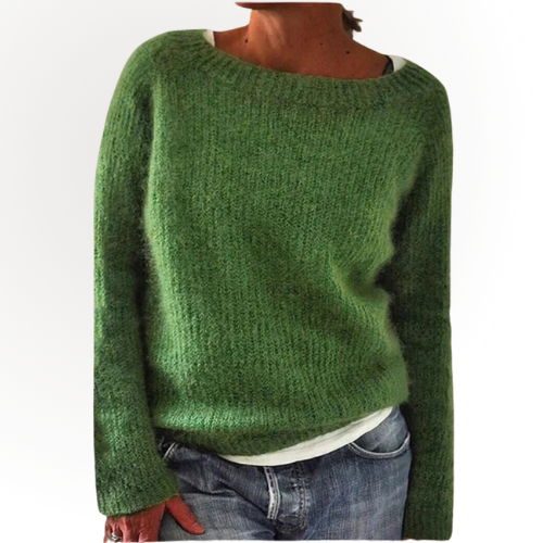 Gebreide dames trui | Losse winter sweater met wijde hals