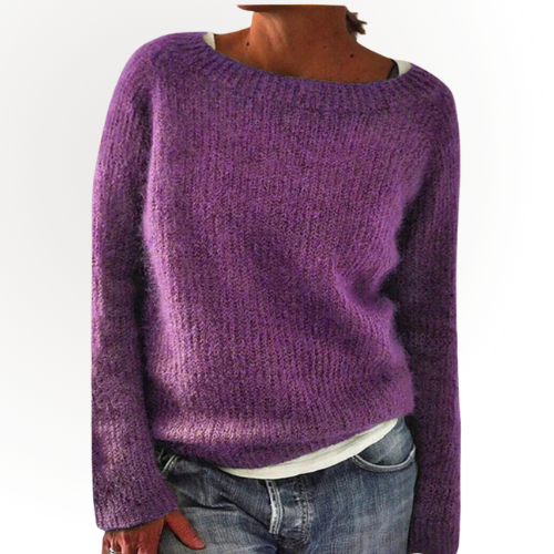 Gebreide dames trui | Losse winter sweater met wijde hals