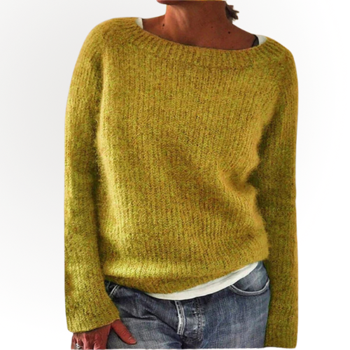 Gebreide dames trui | Losse winter sweater met wijde hals