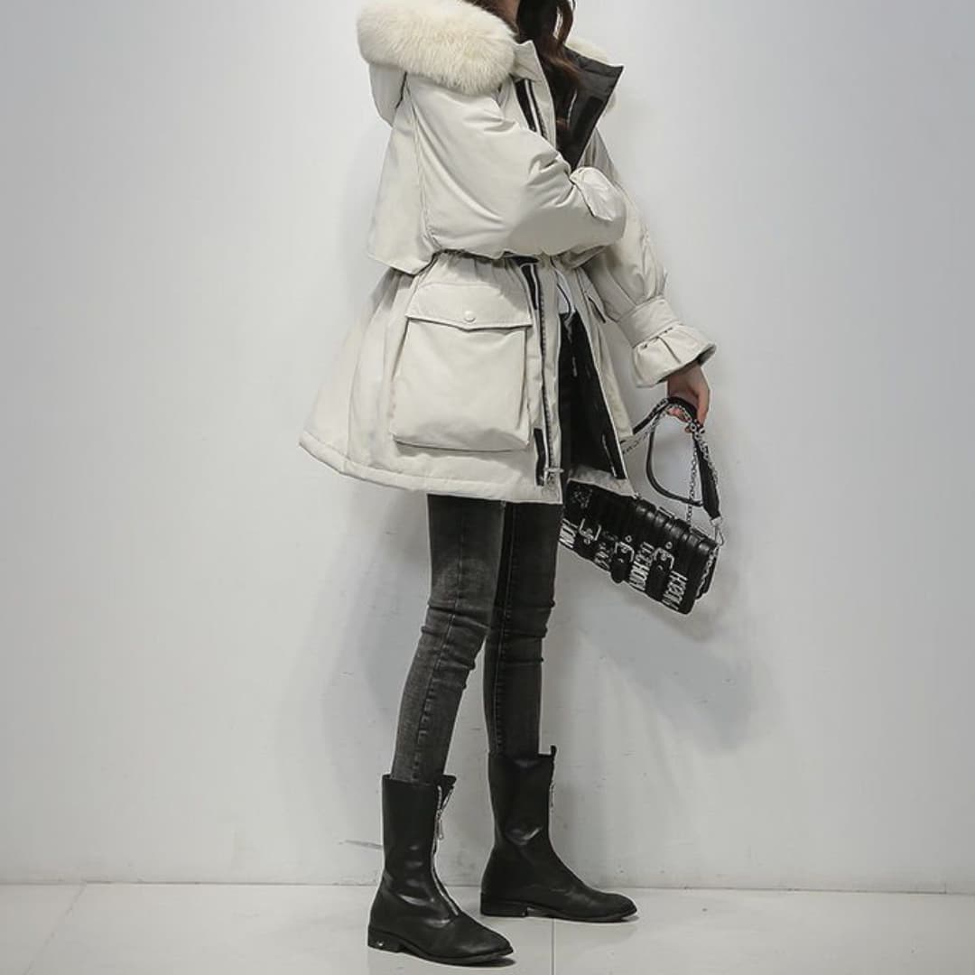 Dames Parka met Capuchon en Bontkraag | Winterjas met Getailleerde Pasvorm