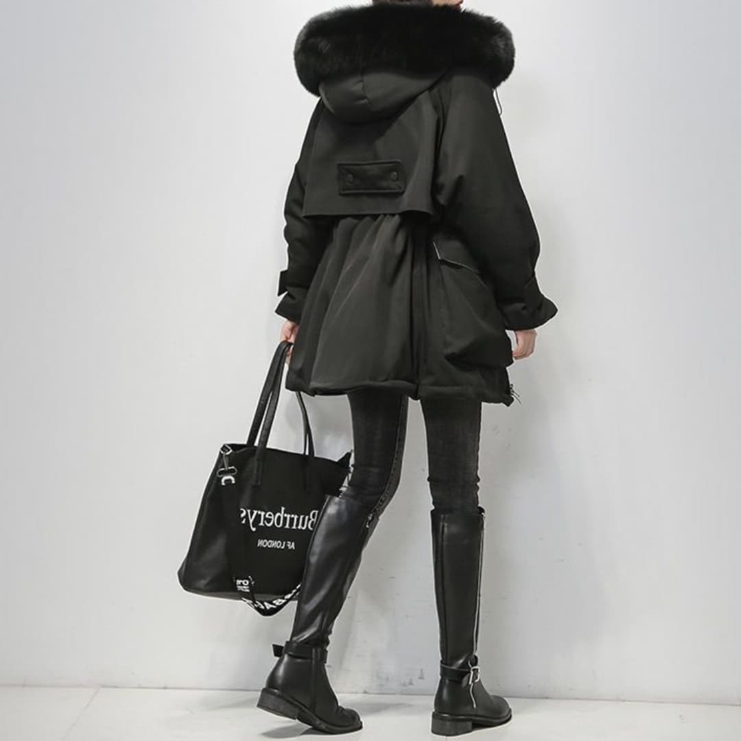Dames Parka met Capuchon en Bontkraag | Winterjas met Getailleerde Pasvorm