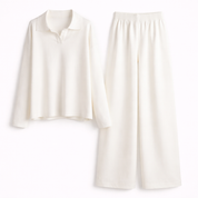 Ribbed Knit Lounge Set | Tweedelige Loungewear Set met Wijde Broek