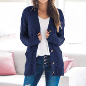Lang kabelgebreid dames vest | Warme cardigan met knopen