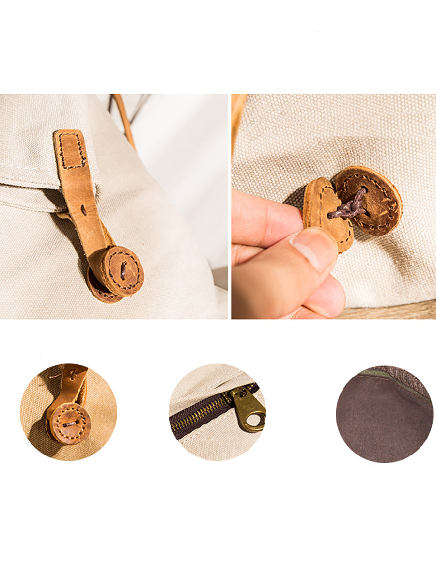 Dames canvas schoudertas | Crossbody met leren look band