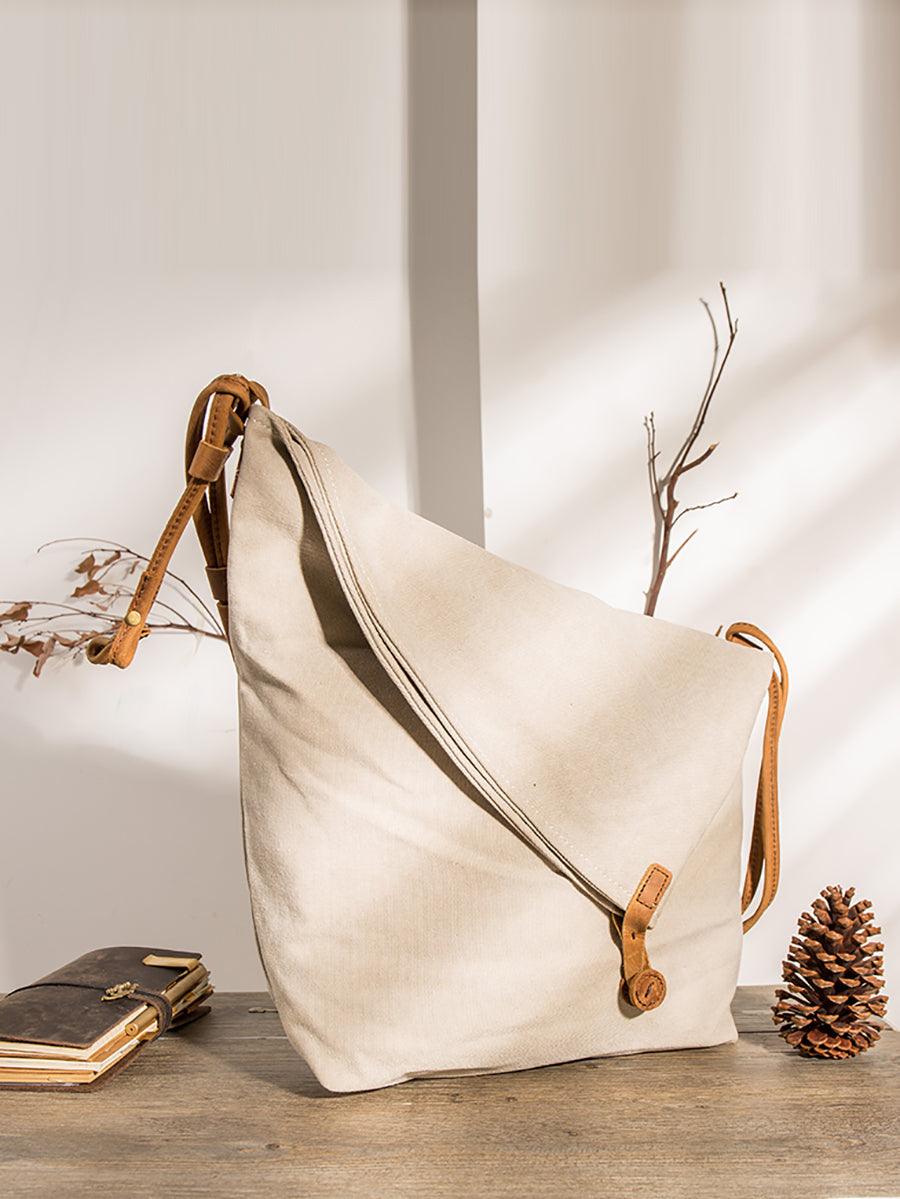 Dames canvas schoudertas | Crossbody met leren look band