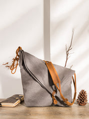 Dames canvas schoudertas | Crossbody met leren look band