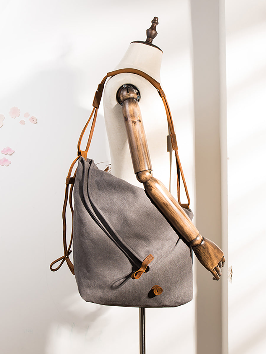 Dames canvas schoudertas | Crossbody met leren look band
