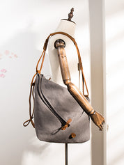 Dames canvas schoudertas | Crossbody met leren look band