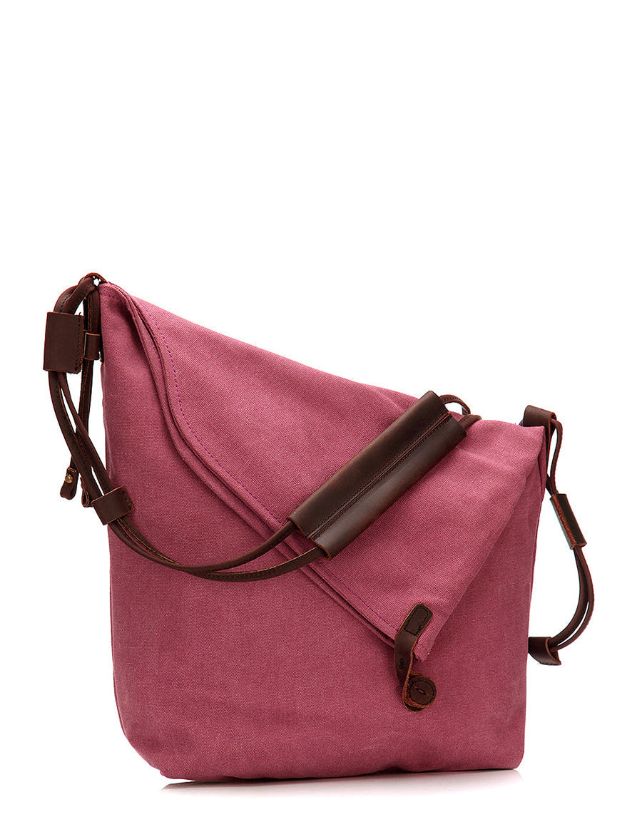 Dames canvas schoudertas | Crossbody met leren look band
