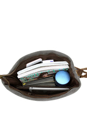 Dames canvas schoudertas | Crossbody met leren look band