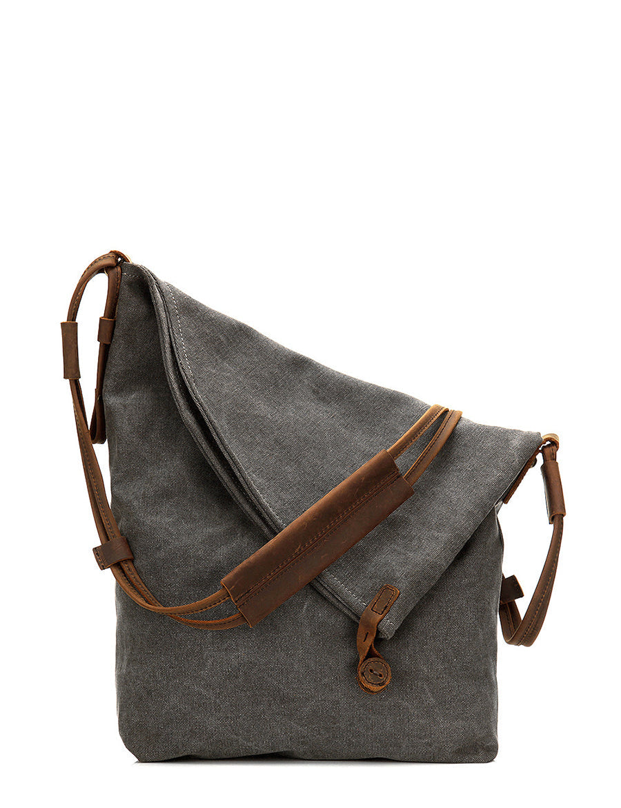 Dames canvas schoudertas | Crossbody met leren look band