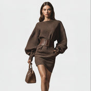 Gebreide Mini Jurk met Afneembare Riem | Sweater Dress