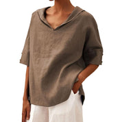 Ladies loose shirt with collar and three-quarter sleeves