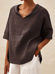 Ladies loose shirt with collar and three-quarter sleeves