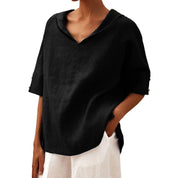 Ladies loose shirt with collar and three-quarter sleeves