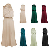 Dames maxi jurk met hoge kraag en neckholder