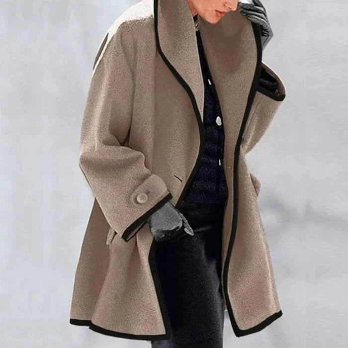 Dames jas met contrast bies | Elegante korte mantel met wijde pasvorm