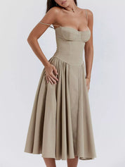 Dames zomerjurk midi met sweetheart halslijn en bandjes