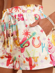 Dames zomershorts met trekkoord en vrolijke print