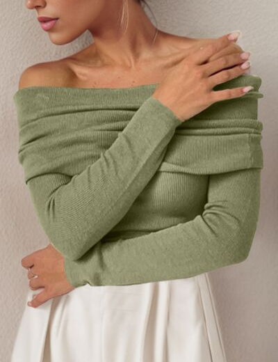 Dames off-shoulder gebreide top | Met elegante gedrapeerde halslijn